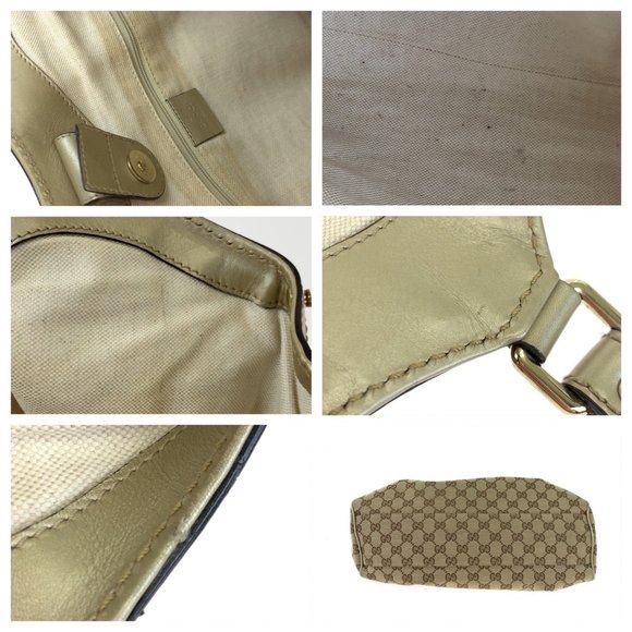 GUCCI Brown GG Canvas Leather 211944 Tote Bag Shoulder Handbag - Picture 7 of 10